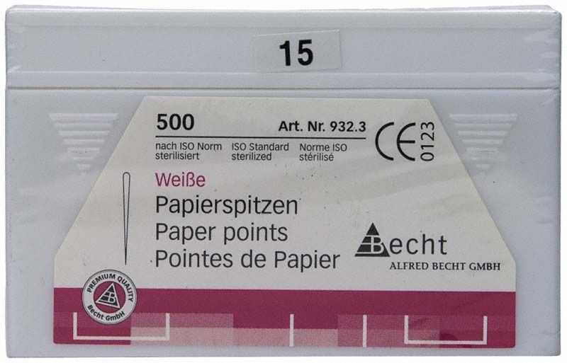 Weiße Papierspitzen Gr. 15, 500er Packung für Wurzelkanaltrocknung.