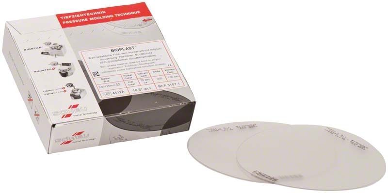 Verpackung der BIOPLAST® 10er 3,0mm Tiefziehfolien mit zwei sichtbaren Folien.