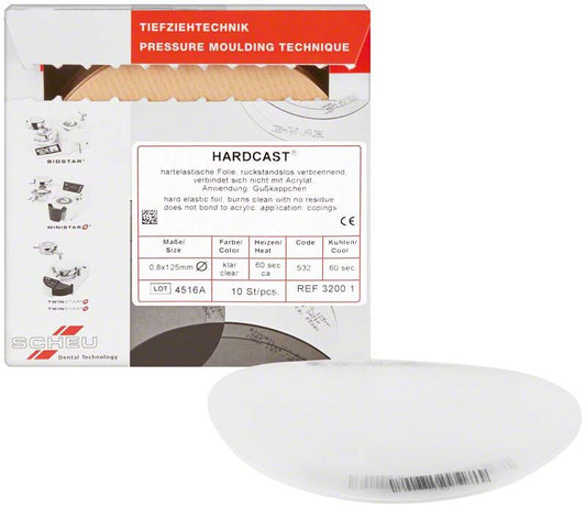 Harte elastische Folie HARDCAST® 0,8mm in Verpackung mit Anwendungshinweis.
