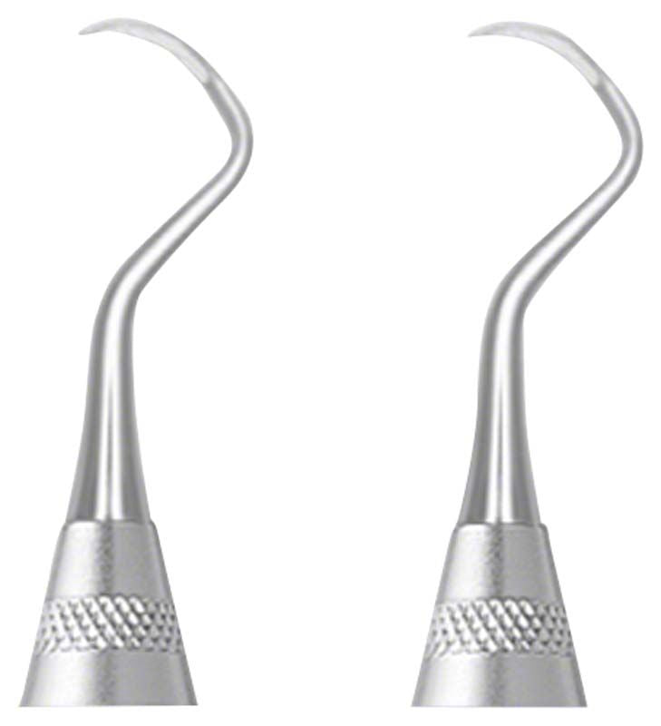 Zahnmedizinischer Sichel-Scaler posterior Figur 129 mit Griff 6, Detailansicht.