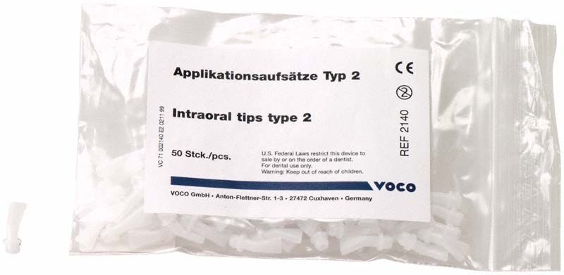 Applikationsaufsätze Typ 2 in transparenter Verpackung mit 50 Stück Inhalt.