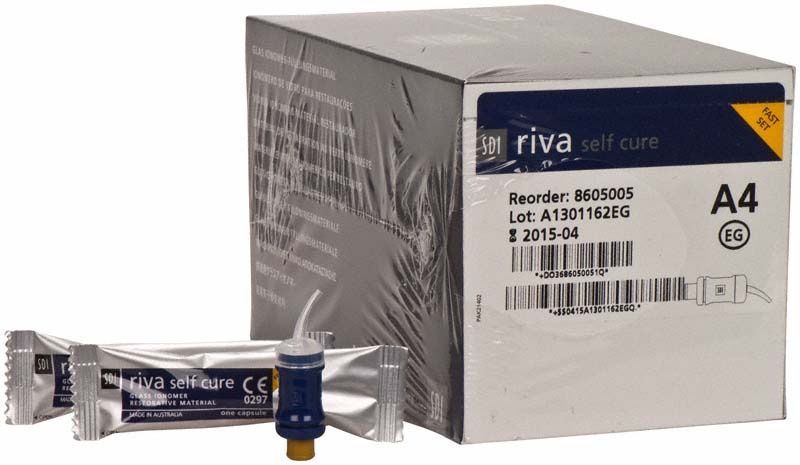 Verpackung und Kapsel von Riva Self Cure Schnellhärtend A4.
