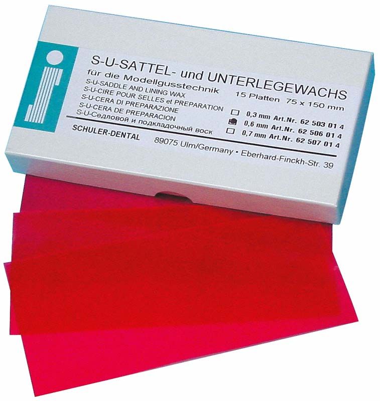 S-U-Sattel- und Unterlegewachs in Verpackung mit roten Wachsplatten.