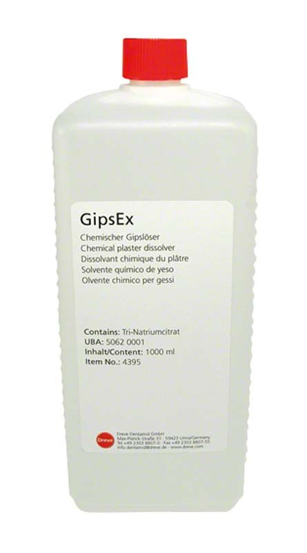 Chemischer Gipslöser GipsEx 1 Liter Flasche mit rotem Verschluss.
