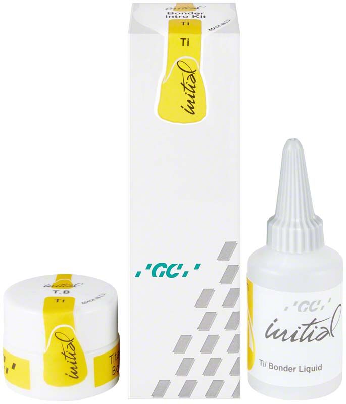 GC Initial Ti Bonder Intro Kit mit Flüssigkeit und Paste in weißer Verpackung.