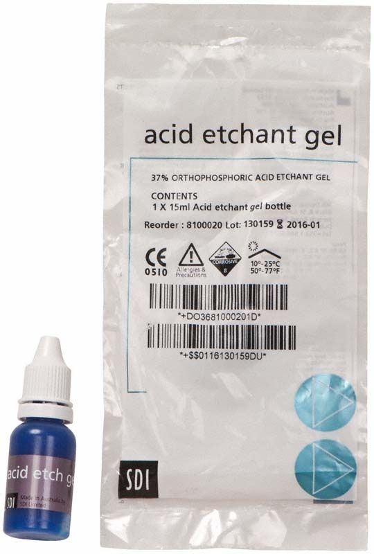 Super Etch Ätzmittel Flasche 15ml mit Verpackung und blauer Gel-Flasche.