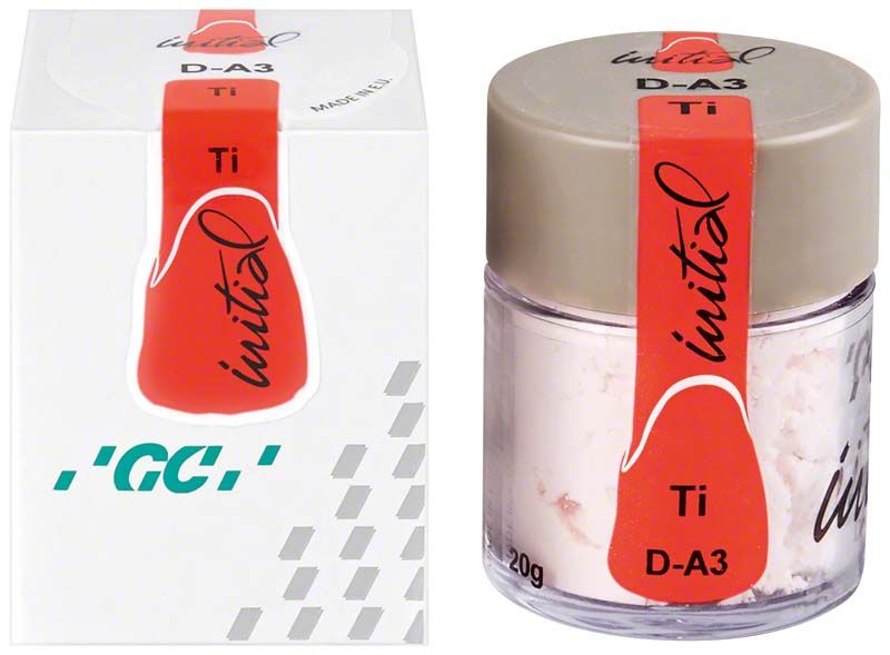 GC Initial Ti Dentin DA3 in Verpackung und Behälteransicht.