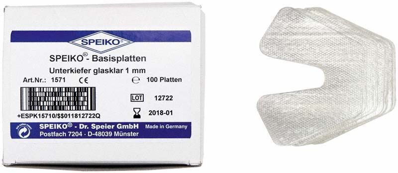 Basisplatten glasklar für dentale Abformlöffel mit Verpackung.