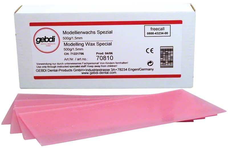 Modellierwachs Spezial 500g Medium 1,5mm in rosa Plattenform vor Verpackung.