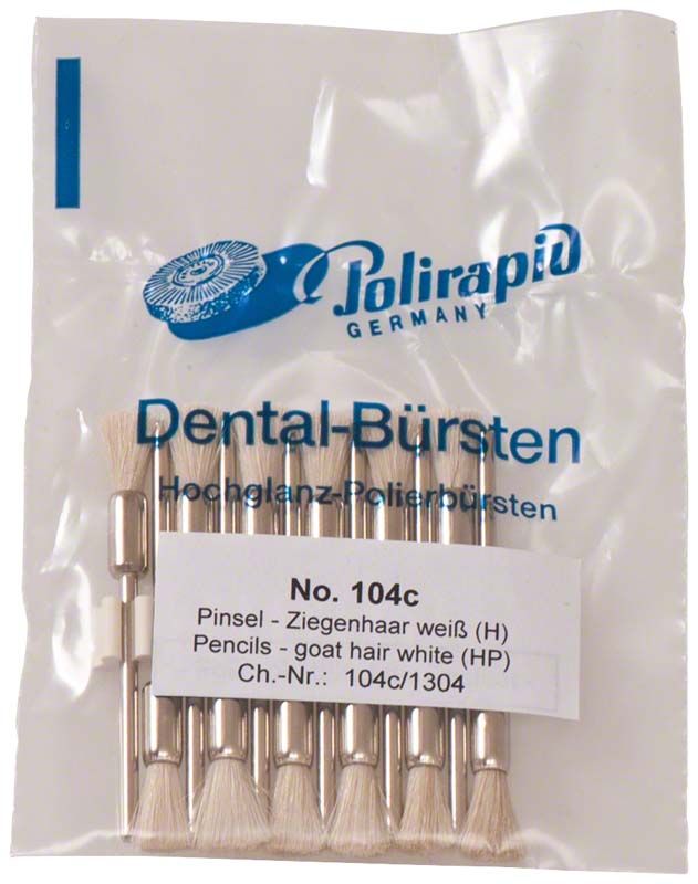 Pinselbürsten aus weißem Ziegenhaar in Verpackung für Dentaltechnik.