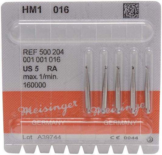 Hartmetallbohrer HM1 016 RA in Kunststoffverpackung mit fünf Bohrern.