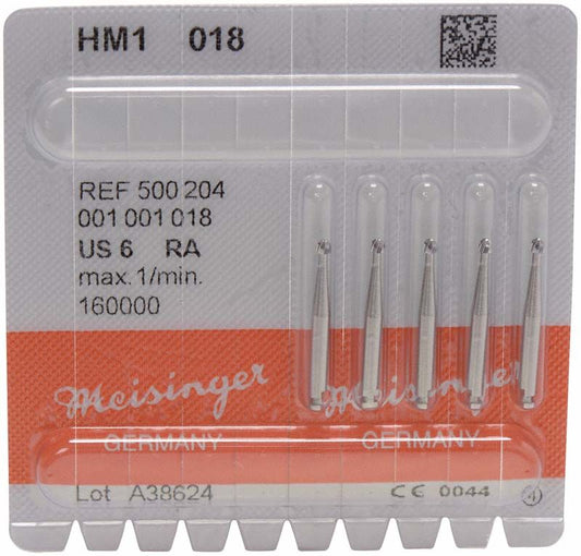 Verpackung mit fünf Hartmetallbohrern HM1 018 RA von Meisinger.
