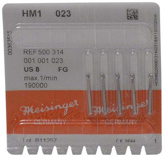 Hartmetallbohrer HM1 023 FG in Originalverpackung mit sechs Bohrern.
