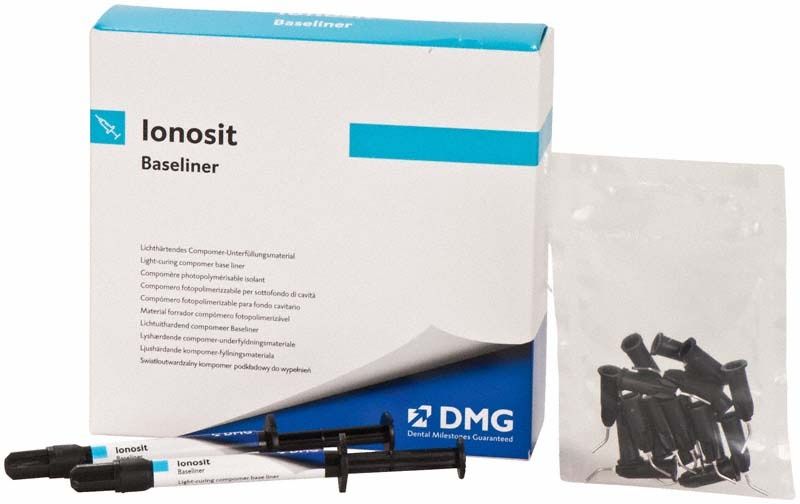 Ionosit Baseliner Spritze und Verpackung mit Zubehörteilen.