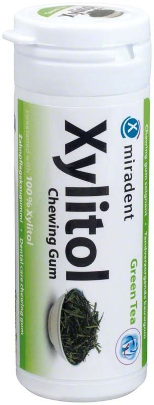 Zuckerfreier Xylitol-Kaugummi in Dose mit grünem Tee-Geschmack.