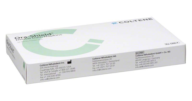 Verpackung des Hygenic Ora Shield Dental Dam von Coltene Whaledent.