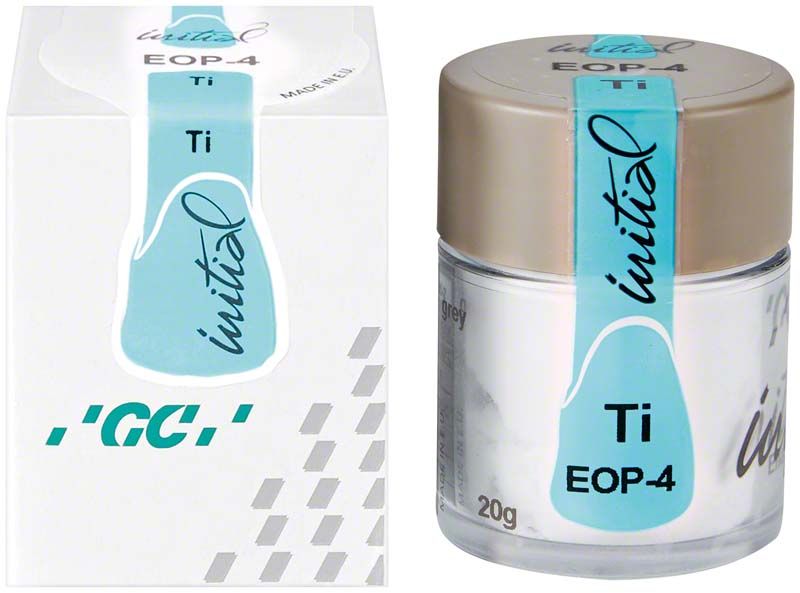 Ti EOP4 Zahnkeramikpulver mit Verpackung und Glasbehälter.