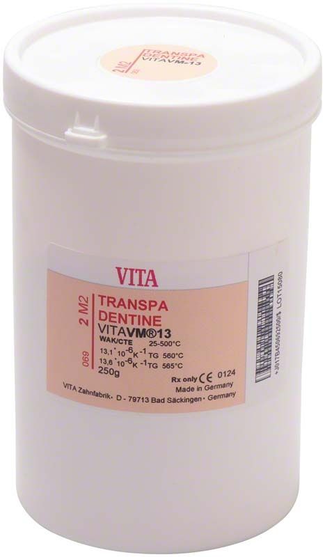VM13 3D Transpa Dentin 250g Dose mit Etikett in Cremefarbe.
