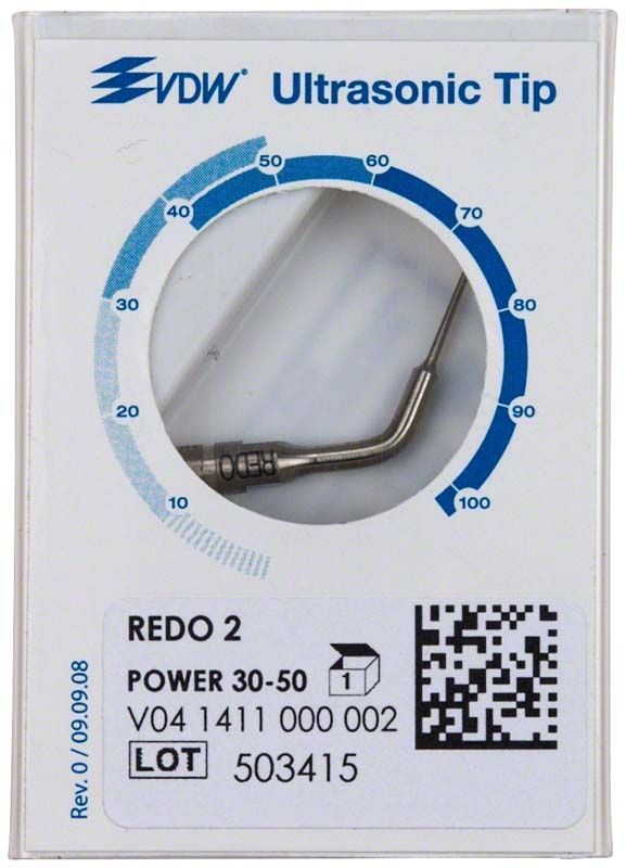 Endo Ultraschallansatz REDO 2 in Verpackung mit Leistungsanzeige.