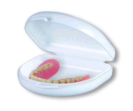 Offene Dento Box® I weiß mit Zahnschiene im Inneren.