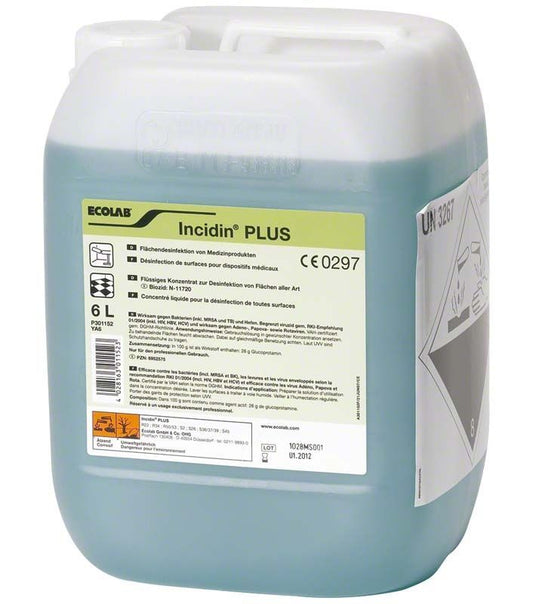 Kanister mit 6 Litern Incidin® Plus Desinfektionsmittel von Ecolab.