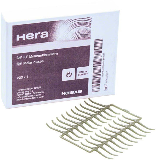 KF-Wachsklammern Molarenklammern neben der Produktverpackung.