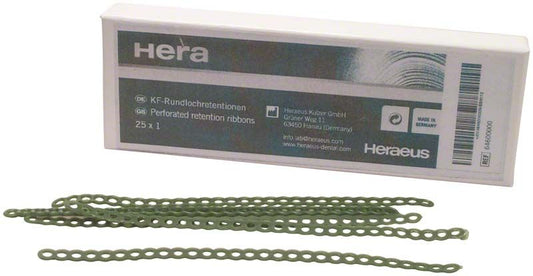 KF-Wachsretentionen Rundlochretentionen mit Verpackung und grünen Retentionsbändern.