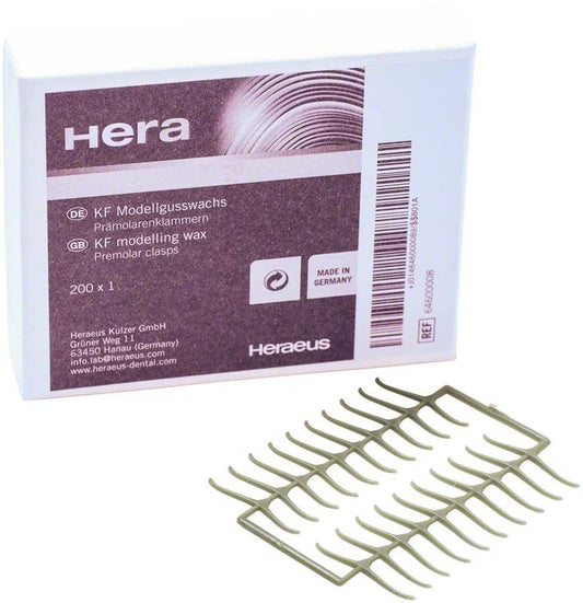 KF-Wachsklammern für Prämolaren mit Verpackung und Klammernansicht.