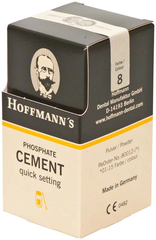 Hoffmanns Phosphat Cement Pulver schnellhärtend Nr. 8 in Verpackung.