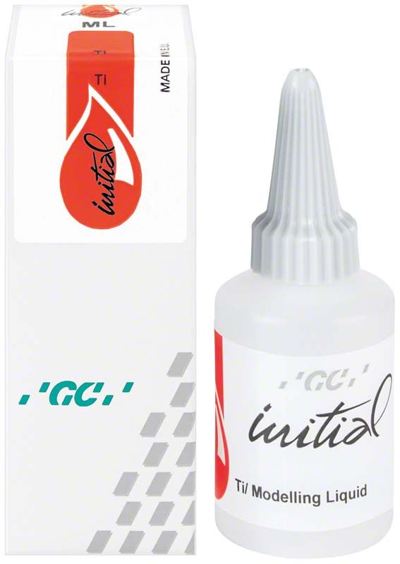Flasche und Verpackung von GC Initial Ti Modelling Liquid 25ml.