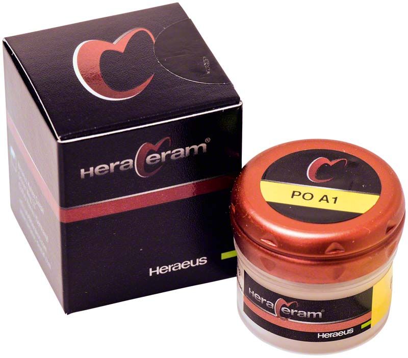 HeraCeram® Pastenopaker PO A1 im Originalbehälter neben der Verpackung.