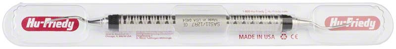 Gracey-Kürette Mini-Five Rigid mit orangem Griff in Kunststoffverpackung.