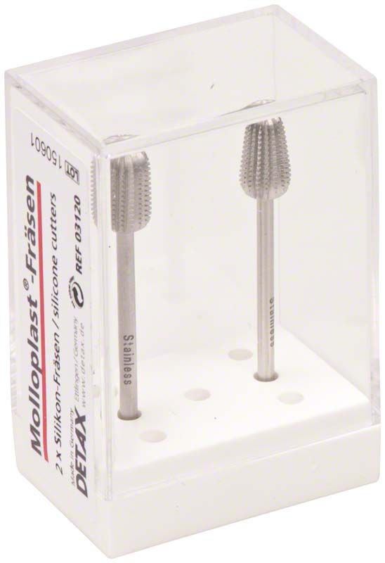 Molloplast® Fräsen Zylinder und Birne in transparenter Verpackung.