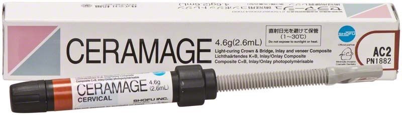 Ceramage Hals AC2 Verblendkunststoff in Verpackung von Shofu Dental.