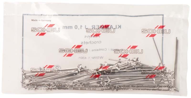 J-Klammern aus Edelstahl in einer transparenten Verpackung mit Aufschrift.