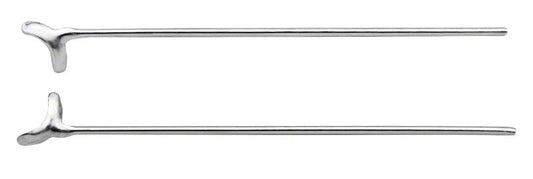 Zwei gerade Edelstahl-KFO-Klammern mit hochglänzender Oberfläche.