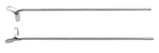 Zwei J-Klammern aus Edelstahl für kieferorthopädische Anwendungen.