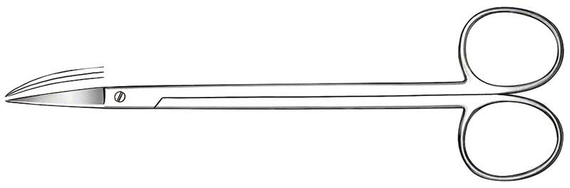 Zahnfleischschere KELLY, 16cm, gezahnt, gebogen aus Edelstahl.