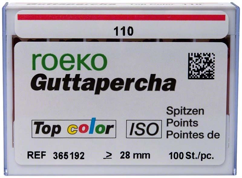 ROEKO Guttapercha-Spitzen Gr. 110 in Schiebeschachtel, Top color rot.