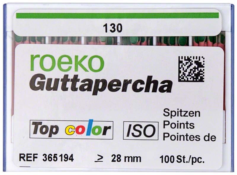 ROEKO Guttapercha-Spitzen Top color, Größe 130, grüne Verpackungsschachtel.