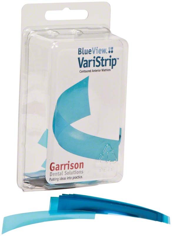 VariStrip Frontzahnmatrizenbänder von Garrison in blauer Verpackung.