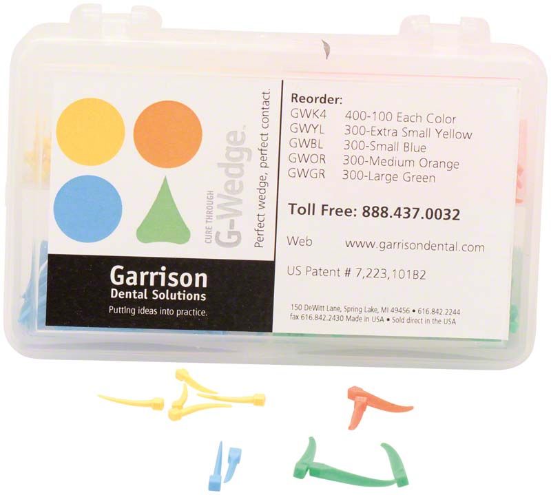 Kunststoffkeile G-Wedge Set in verschiedenen Farben mit Verpackung und Bestellinformationen.