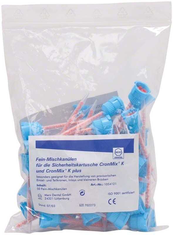 Fein-Mischkanülen für CronMix K in transparenter Verpackung.