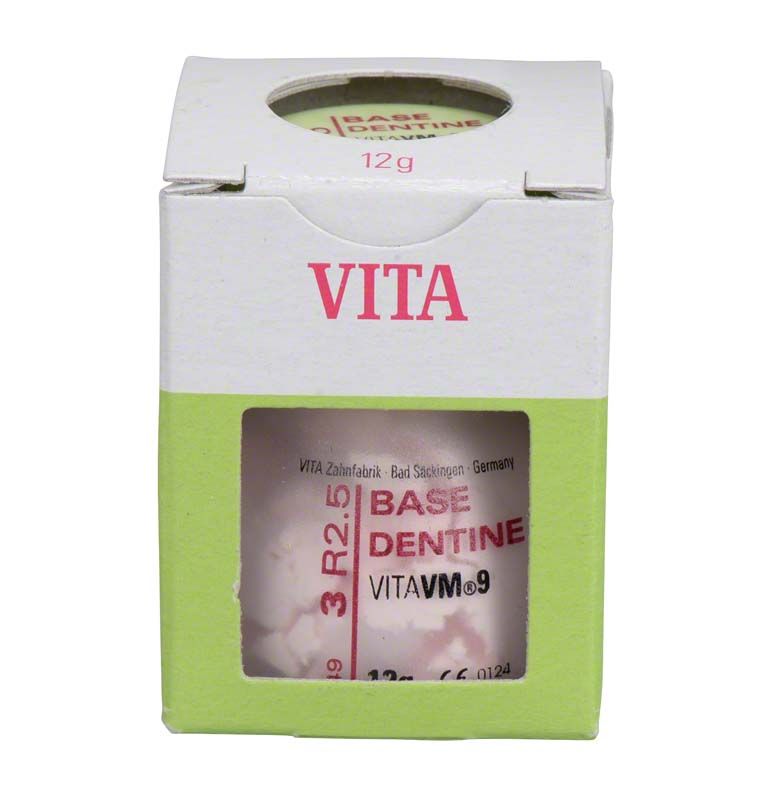 VITA VM9 Base Dentin 3R2.5 in geschlossener Verpackung mit Sichtfenster.