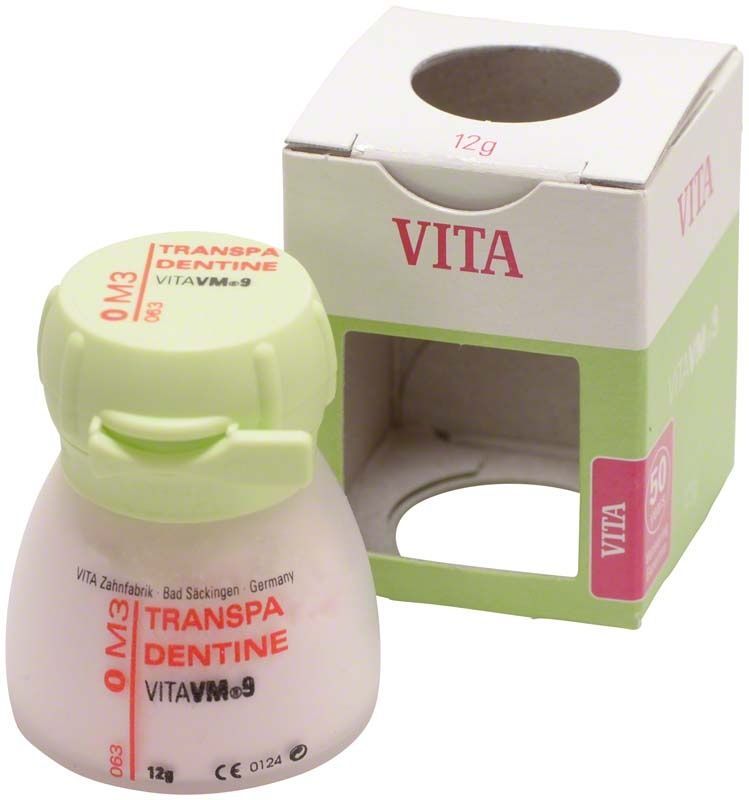 Transpa Dentin VM9 3D 0M3, 12g Dose mit Verpackung.