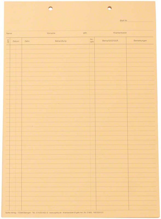 Image of Krankenblatt B DIN A5 gelb