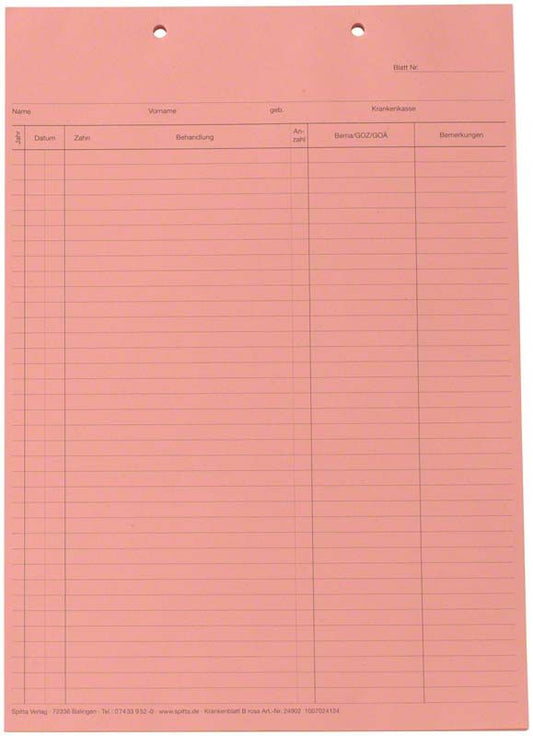 Image of Krankenblatt B DIN A5 rosa