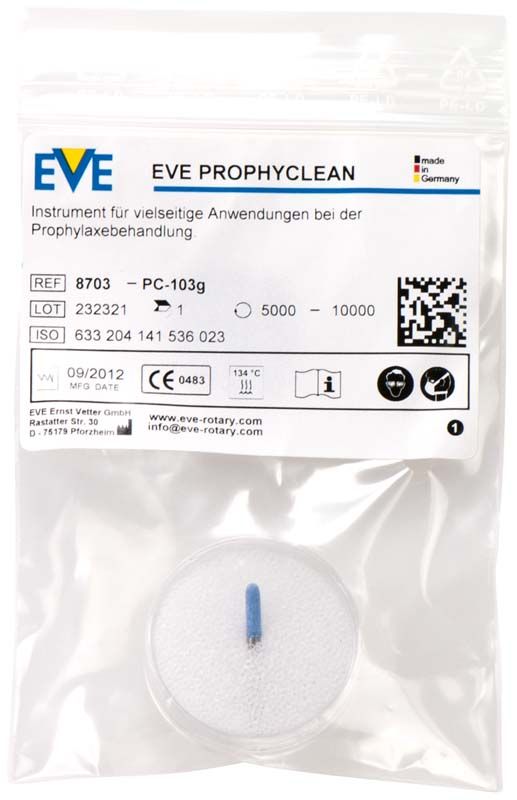 Verpackung des EVE PROPHYCLEAN® blauen Zylinderaufsatzes, grob, Modell PC103G.