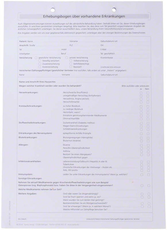 Image of Formulare 100 St. Erhebungsbogen Erkrankungen A4