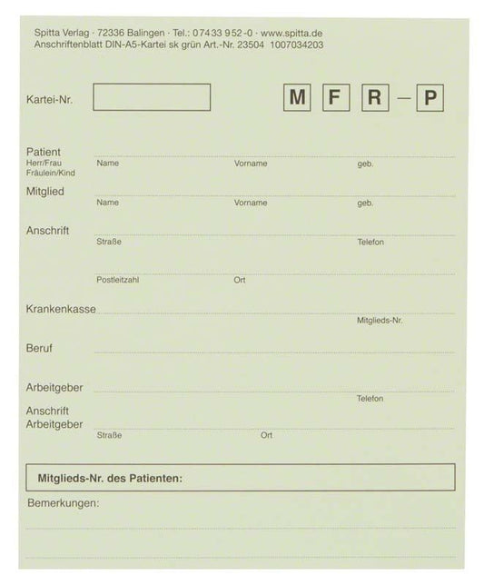 Image of Anschriftenblatt A5 grün